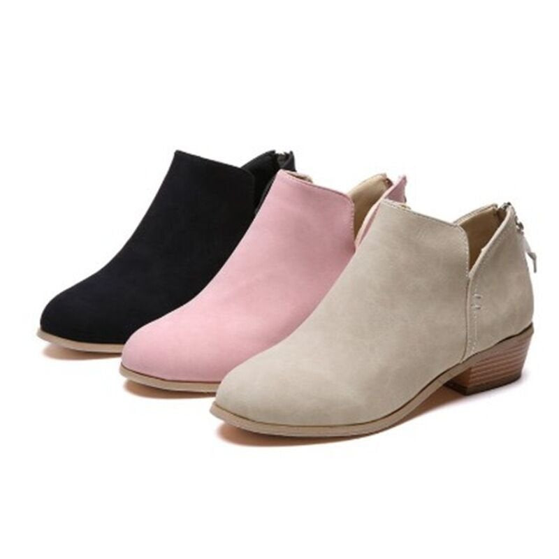Plus Size Thick Heel Thin Ankle Boots Women Solid Color Pointed Toe Back Zipper Low Heel Shoes ZUIMEI