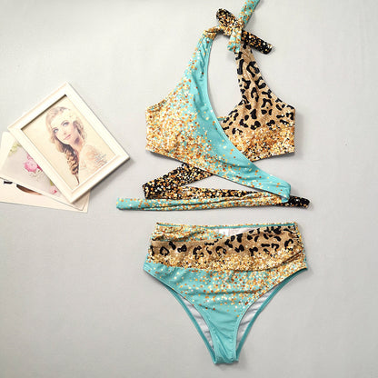 Blue Sequins Leopard Print Gradient