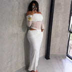 Vestido largo de verano para mujer, sexy, con costuras de malla, corte ajustado, top de tubo, manga larga