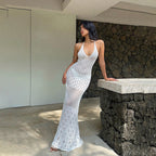 Solid Color Sexy Knitted Hollow Out Cutout Beach Cover up Bikini Swimsuit Beach Dress Women Mangar