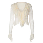 Women Clothing Summer Pure Sexy V neck Lace See through Flare Sleeve T shirt Top Flash Vision
