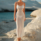 Holiday Dress Side Waist Hollowed Adjustable Strap Sexy Beach Blouse Dress Crochet hook Tidee
