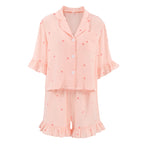 Summer Women Pajamas Crepe Cotton Heart Printing Short Sleeved Shorts Two Piece Home Wear