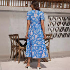 Elegant Ladies Large Floral Multi Layer Ruffled Patchwork Length Dress Vivish