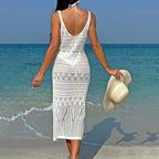 Beach Cover up Sexy Cutout Knitted Long Sling Backless Holiday Sun Proof Dress Mangar