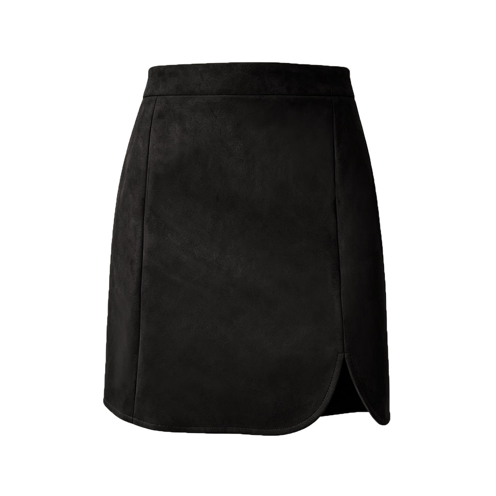 Autumn Winter Women Clothing Suede Skirt High Waist Zipper Solid Color Sheath Split Skirt BRINGITON