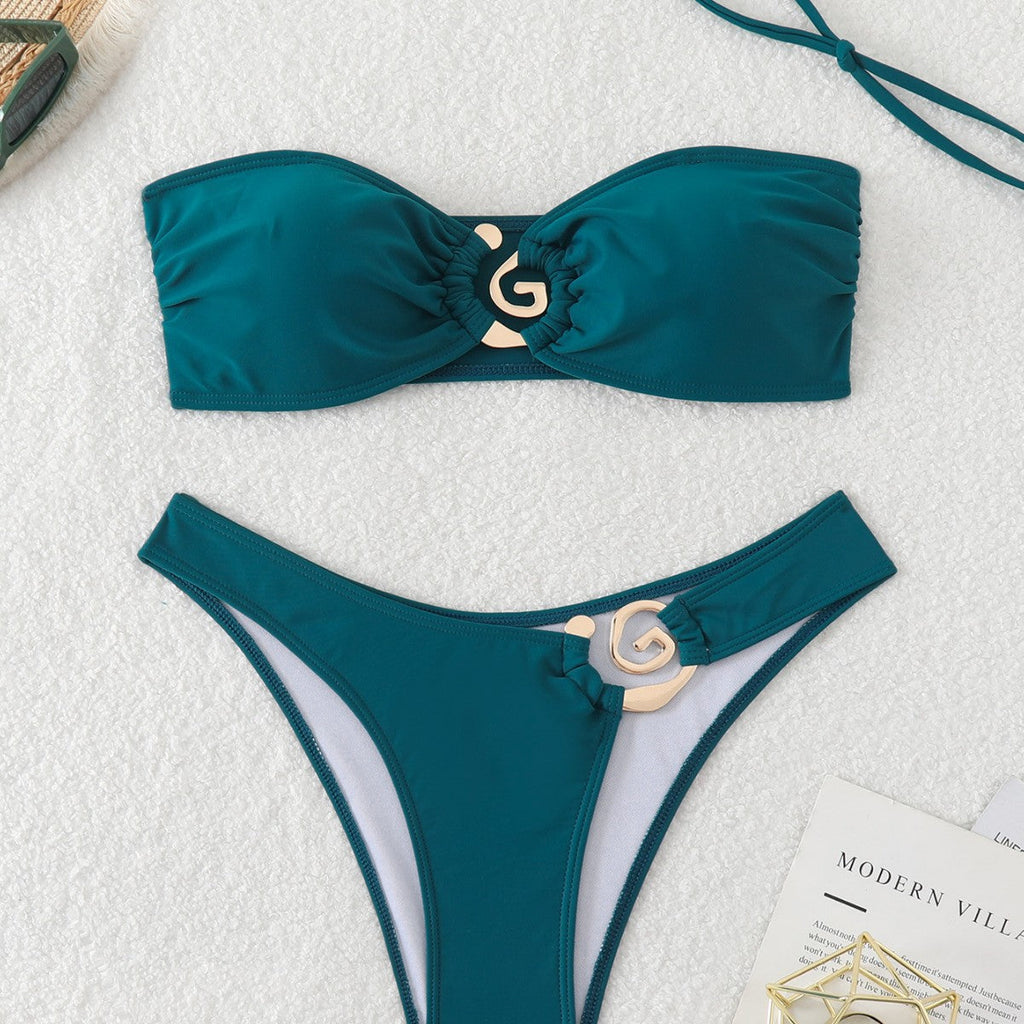 Tube Top Exposed Back Lady Sexy Summer Beach Bikini Split Set OLam