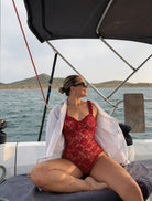 Swimsuit Red Sexy Lace One Piece Swimsuit Women Maxi Skirt ShineRealm