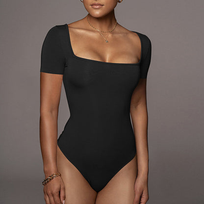 Bodysuit Summer Women Clothing Sexy Tight Square Collar Short Sleeve Bodysuit