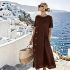 Casual Fastener Decoration Fold Pocket Mid Length Dress NICE