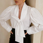 Fall Pure Cotton Shirt Women Bow Bandage Loose Casual Long Sleeves All Matching Women Wear FOREVEREIGHTEEN