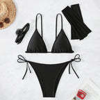 Maillot de bain bikini quatre pièces, couleur unie, sexy, fendu, pour femme