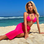 Light Diamond Solid Color Long Skirt Mesh Three Piece Swimsuit Bikini SanYuva