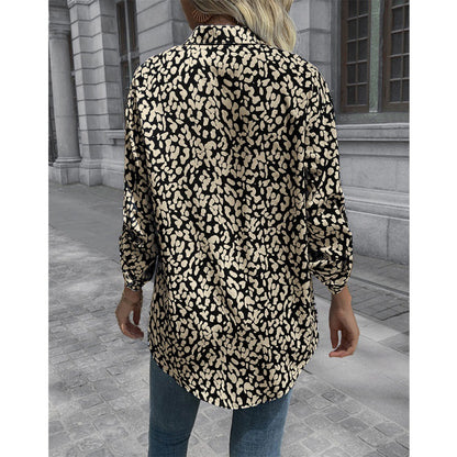 Ropa de mujer, cárdigan sexy con estampado de leopardo y botonadura sencilla, camisa con cuello, top para mujer