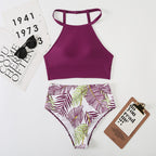 Sexy Women Split High Waist Pockets Bikini Bikini Printing Multicolor Swimsuit