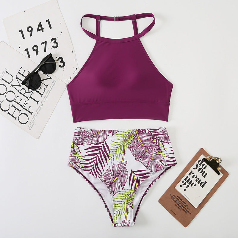 Bikini sexy con bolsillos y cintura alta para mujer, estampado multicolor