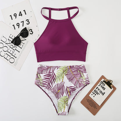 Bikini sexy con bolsillos y cintura alta para mujer, estampado multicolor