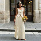 Summer Elegant Pleated Skirt Two Piece Sets Women HUNDRED
