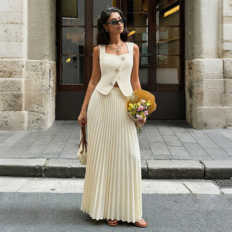 Summer Elegant Pleated Skirt Two Piece Sets Women HUNDRED