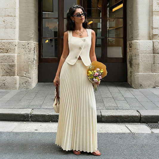 Summer Elegant Pleated Skirt Two Piece Sets Women HUNDRED