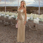 Women Summer Mesh Stitching Bronzing Dress Sexy Sling Backless Dress Women LEKINS