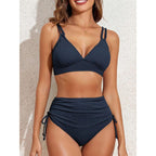 Swimwear Bikini Split High Waist Sunken Stripe Sexy Swimsuit Women Solid Color Split Swimsuit Swimsuit SOKO