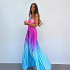 Personalized Summer Gradient Color Halter Pleated Long Women Dress Lyncent