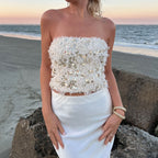 Sexy Women Clothing Sequin Sequined Frayed Beach Vacation Tube Top Eedele