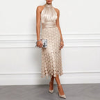 Spring Summer Satin Stitching Sleeveless Dress Vacation Casual Dress Oyrina