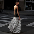Spring Summer Black White Tube Top Dress Three Dimensional Floral Pettiskirt Dinner Wedding Dress Host Dress Sight