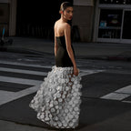 Spring Summer Black White Tube Top Dress Three Dimensional Floral Pettiskirt Dinner Wedding Dress Host Dress Sight