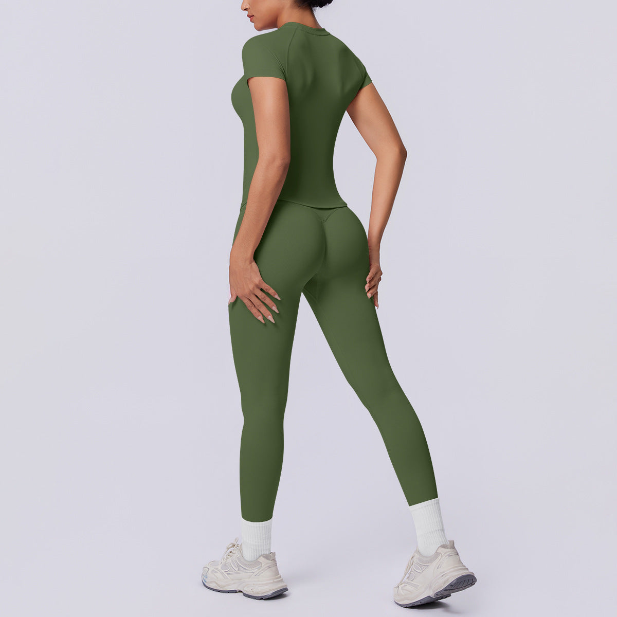 Olive GreenShort Sleeve 6688 Trousers Suit-Olive Green