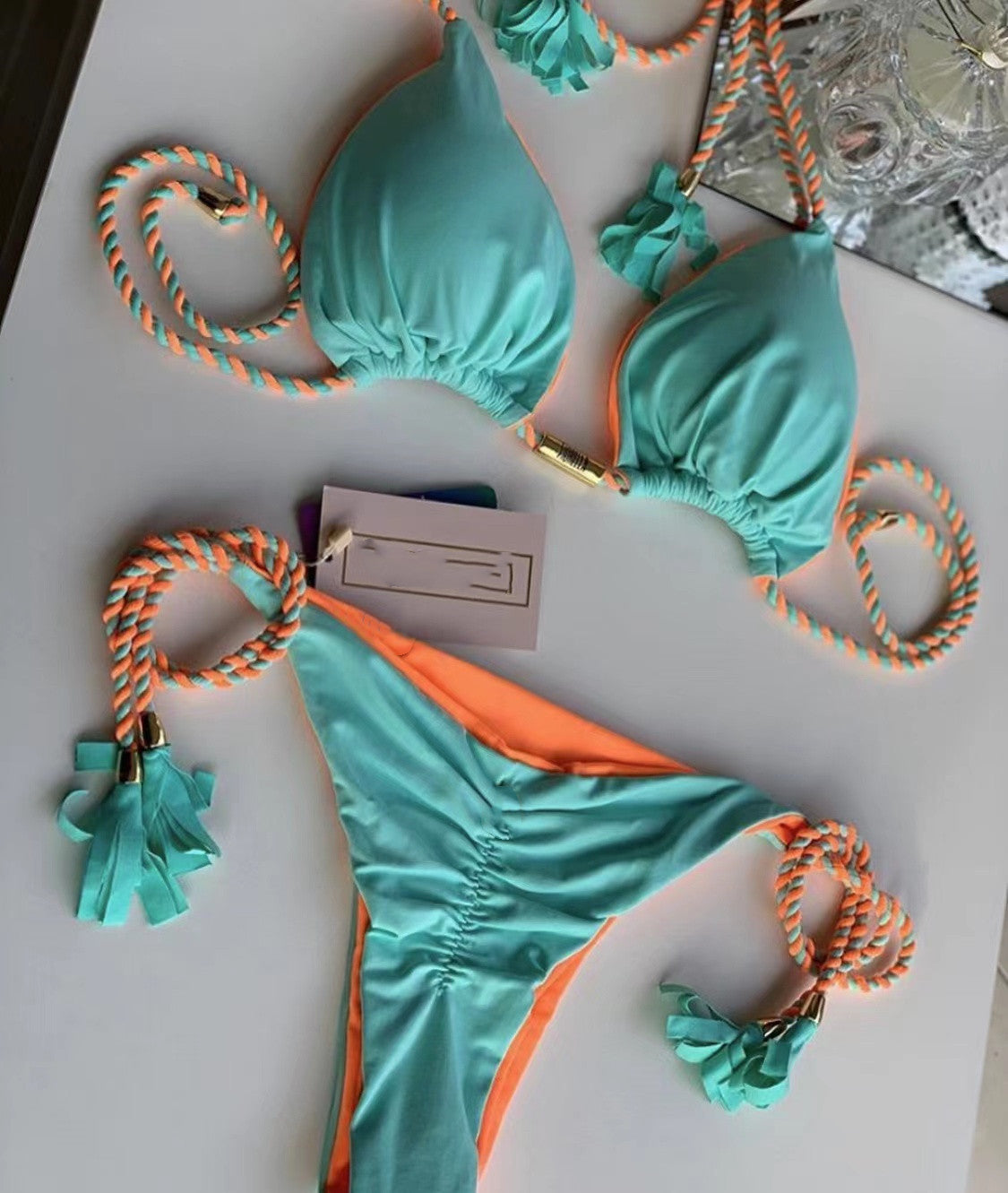 Backless Braid Rope Bikini Triangle Swimsuit Multi-Color Swimwear Amber