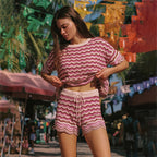Sexy Stripes Beach Bikini Swimsuit Blouse Sun Proof Two Piece Sets Women Mangar