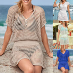 Robe de plage Chemisier de plage Robe en tricot crocheté à découpes ajourées