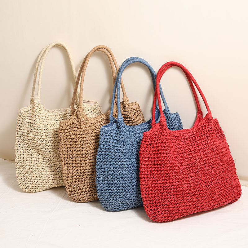 Sac fourre-tout en paille de grande capacité, sac à bandoulière décontracté tissé, sac de plage pour femmes 