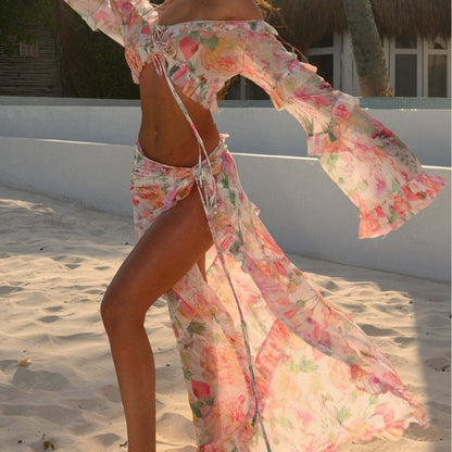 Sexy Floral Lace up Beach Skirt Set Arrival Lace Dress