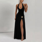 Robe d'été sexy à bretelles dos nu et fente, coupe ajustée, pour femme