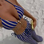 Bikini Color Matching Special Fabric Bandage Sexy Split Trousers Three Piece Swimsuit WithWind