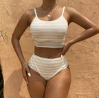 Traje de baño dividido para mujer, traje de baño ajustado a rayas sin espalda, traje de baño de bikini duradero