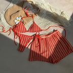 Sexy Lace up Striped Three Piece Swimsuit Bikini SanYuva