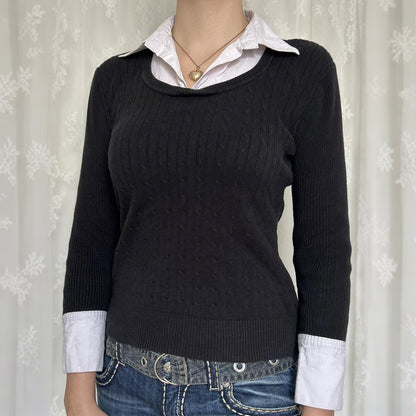 Sexy Faux Two Piece Long Sleeved Sweater Woolen Women Clothing Autumn