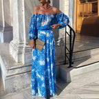 Spring Summer off Shoulder Printing High Waist Elegant Dress Women Havill