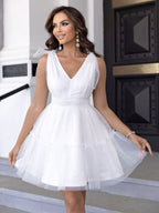 Women Clothing Mesh Tied V neck Dress PartyPart