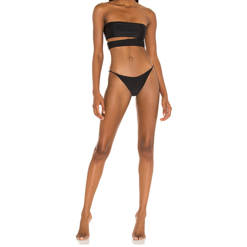 Traje de baño dividido de color sólido para mujer, parte superior del traje de baño, bikini sexy