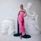 Summer Women Pleated Printed Backless Tube Top Large Swing Dress XUYUN