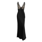 Summer Sexy V neck Lace Stitching Satin Dress Women Slim Fit Maxi Dress FOREVEREIGHTEEN