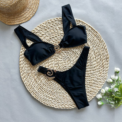 Traje de baño de bikini sexy de color sólido dividido para mujer