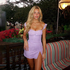 Lace Stitching Sexy Split Dress for Women Summer Sexy Slim Fit Dress EFFISEN