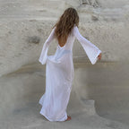 Summer Sexy Backless Long Sleeves See through Mesh Dress PASTO